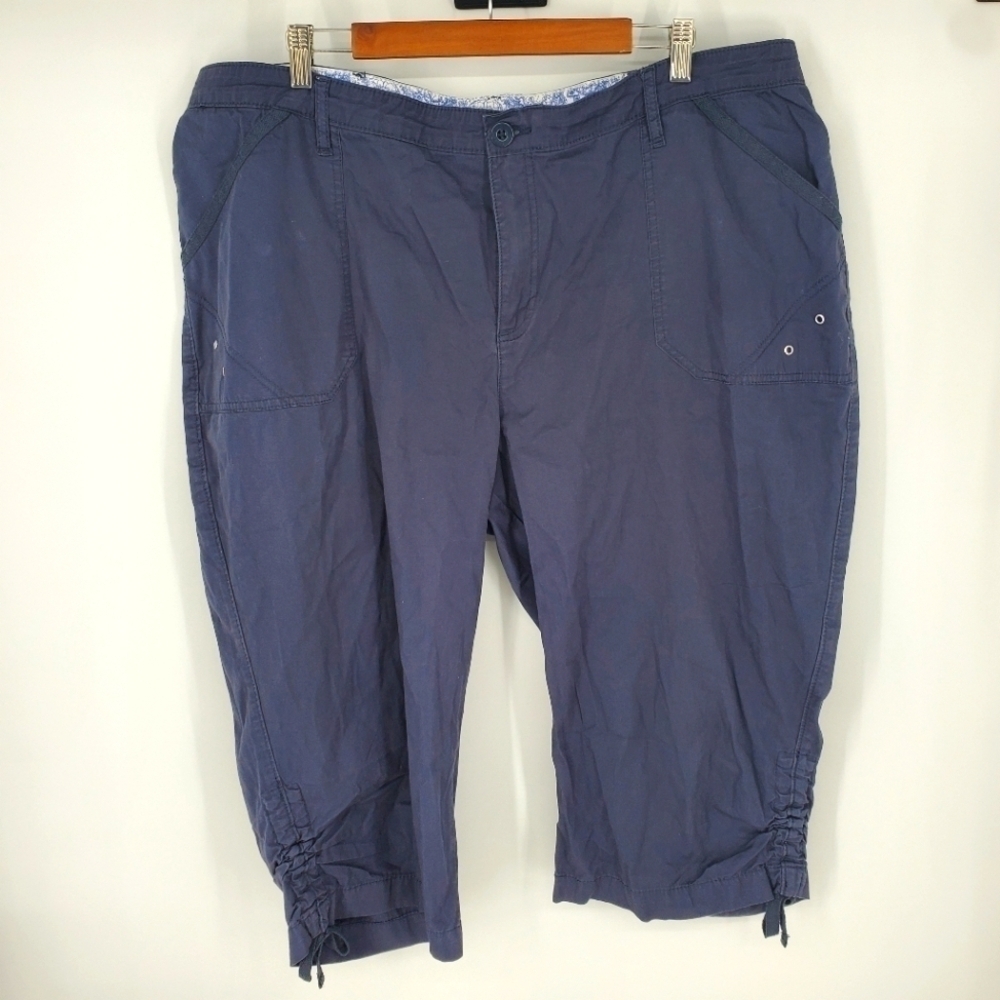 Lee Women's Comfort Waistband Stretch Navy Capri Cargo Pants 24W Medium
